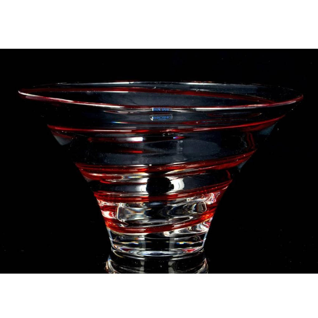 Bowls & Dishes Polish Krosno clear glass fruit bowl with a ruby red